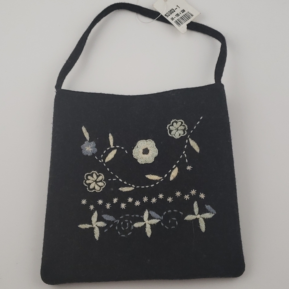 Wool Embroidered Small 7" Grey Handbag NWT